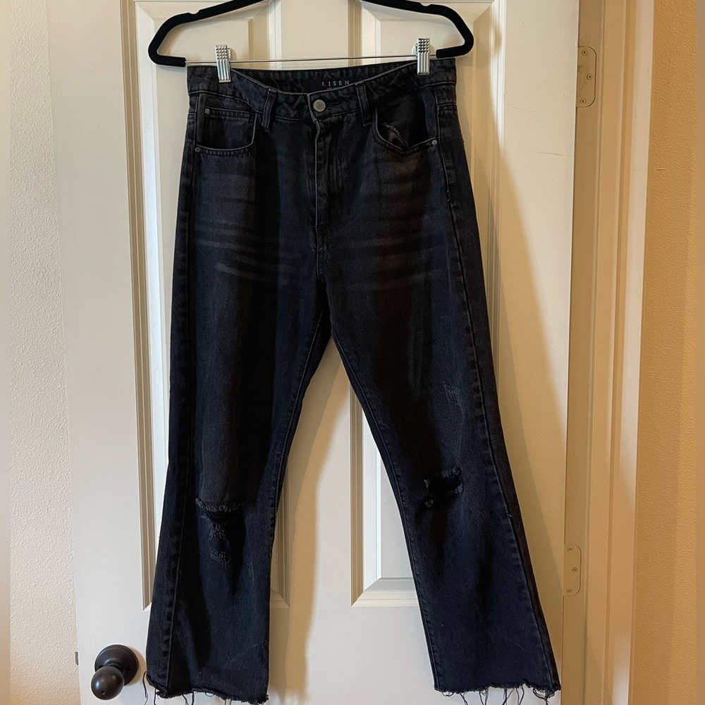 Risen Los Angeles High Waisted Black Distressed Straight Jean